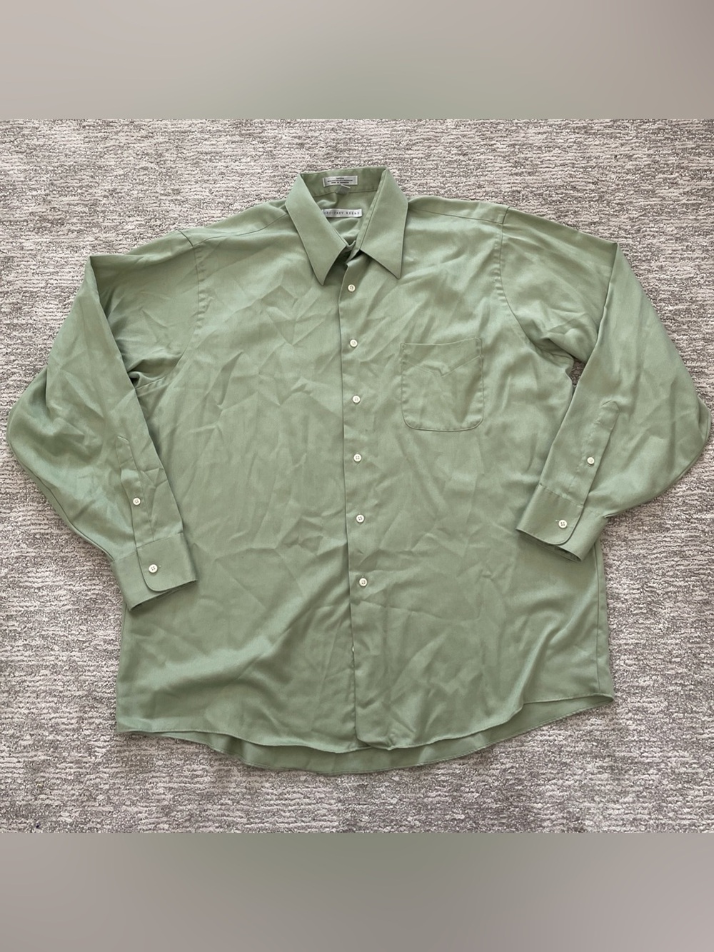 Geoffrey Beene Sateen Dress Shirt Men’s X-Large 17 34/35 Wrinkle Free Green
